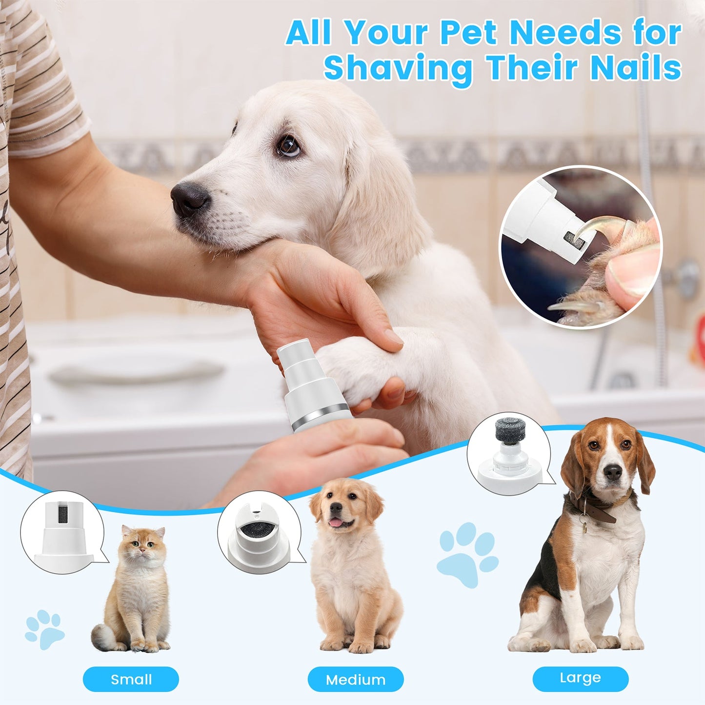 4 in 1 Dog Clippers, Low Noise Pets Hair Clipper Grooming Kit, Cordless Dog Paw Trimmers Rechargeable Quiet Nail Grinder Shaver for Dogs Cats Trimming Hair around Paws Eyes Ears Face Rump - MonortPaws Store