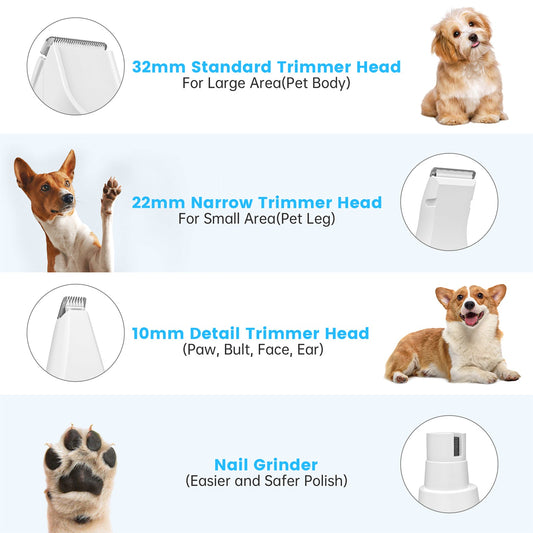 4 in 1 Dog Clippers, Low Noise Pets Hair Clipper Grooming Kit, Cordless Dog Paw Trimmers Rechargeable Quiet Nail Grinder Shaver for Dogs Cats Trimming Hair around Paws Eyes Ears Face Rump - MonortPaws Store