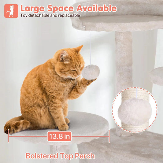54 - In Double Condo Cat Tree Tower Playhouse with Scratching Post & Perch for Indoor, Beige - MonortPaws Store