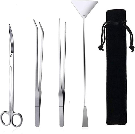 Aquarium Aquascaping Tool, Long Tweezers Scissors Spatula, 4 in 1 Stainless Steel Aquatic Plants Set for Fish Starter Kits, Aquariums Tank and Terrarium - MonortPaws Store