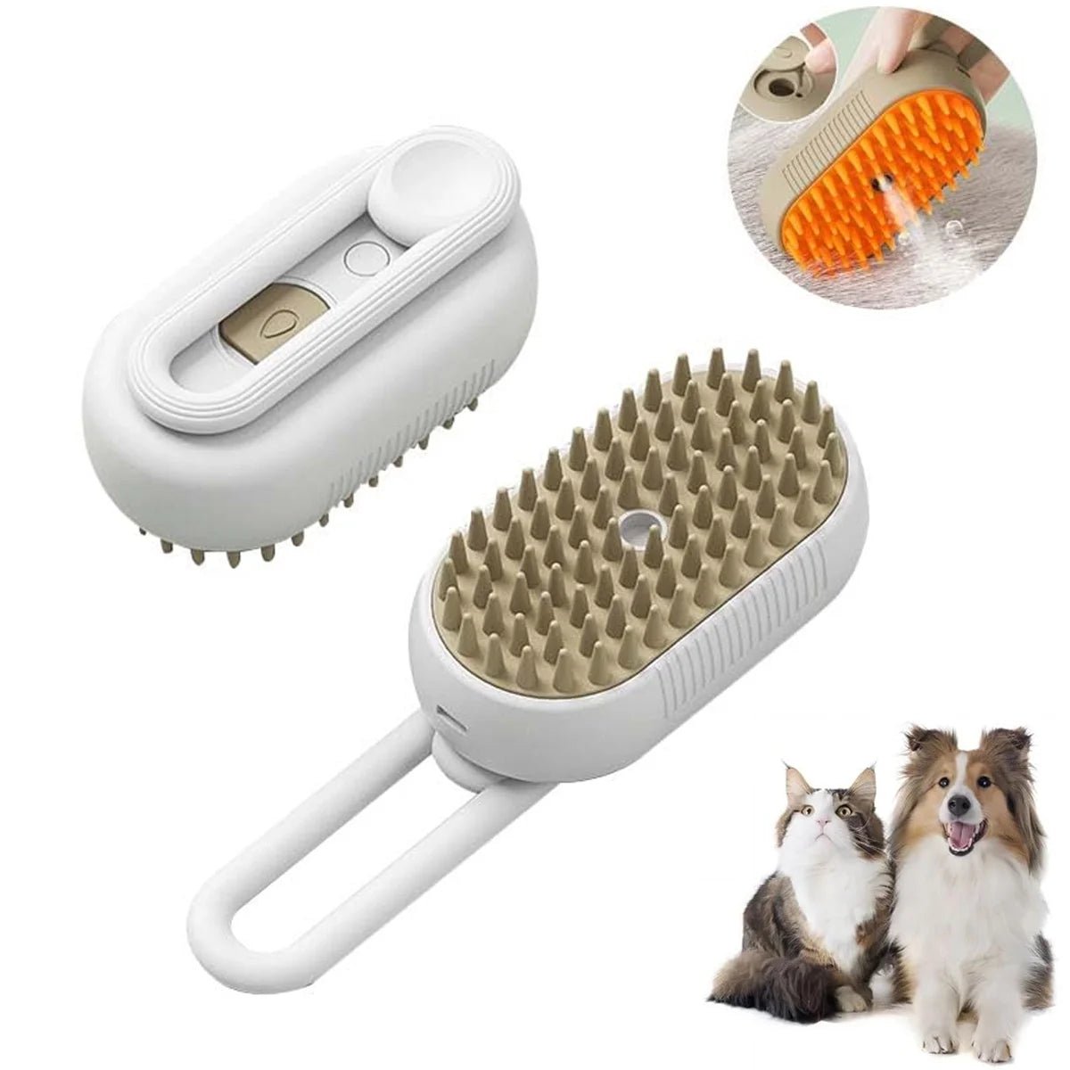 Cat Steam Brush, 3 in 1 Self Cleaning Cat Steamy Pet Brush Steamer Brush for Massage for Removing Tangled and Loosse Hair (White) - MonortPaws Store