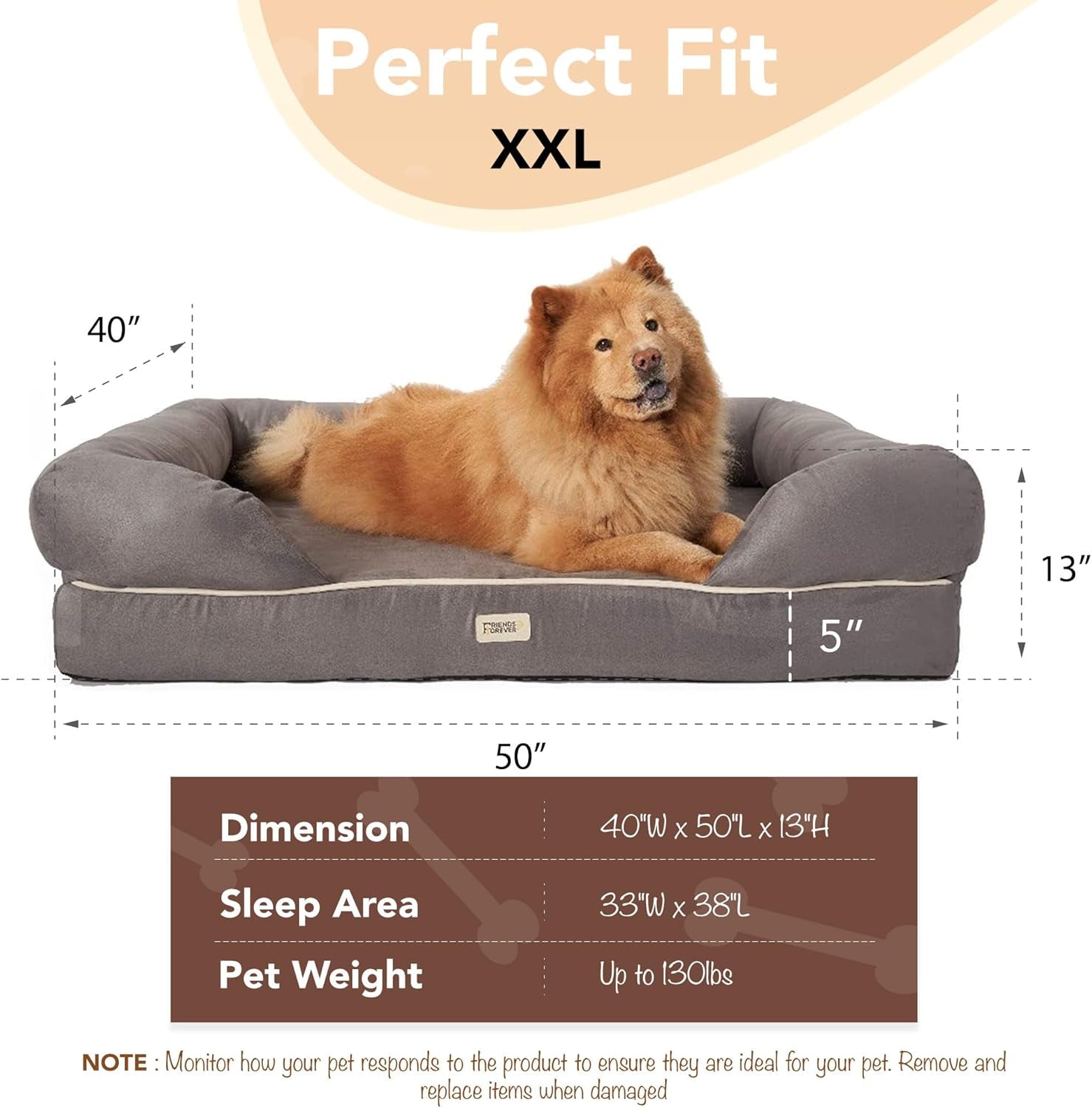 Chester Xx - Large Dog Bed - Orthopedic Memory Foam Mattress, Calming Couch Bed, Wall Rim Pillow, Water Resistant Liner, Washable Cover, Non - Slip Bottom, Grey - MonortPaws Store