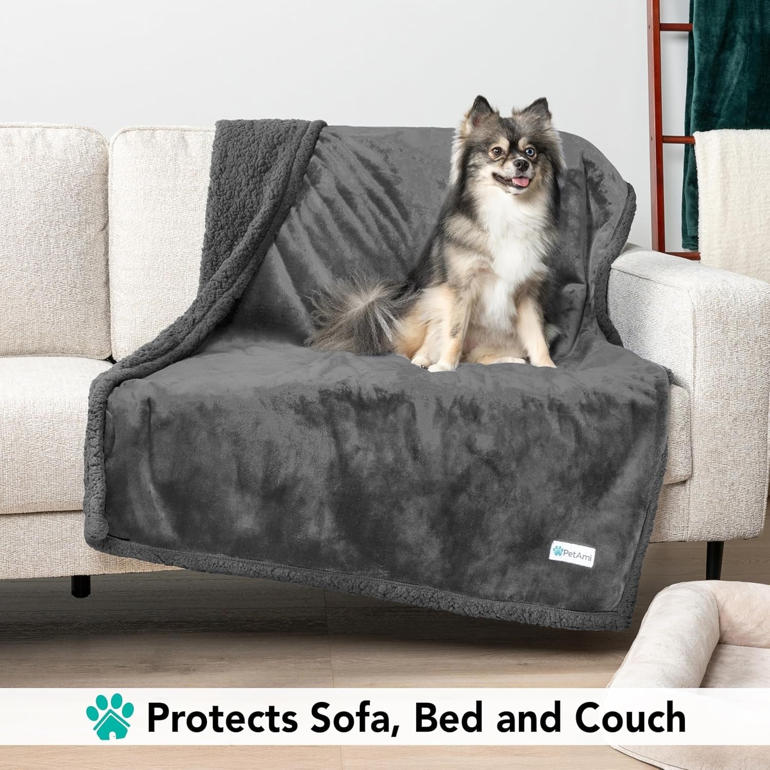 Dog Blanket for Small Medium Dogs, Pet Bed Blanket Cat Puppy Kitten, Fleece Furniture Couch Cover Protector Sofa Car, Soft Sherpa Dog Throw Plush Reversible Washable, Mini 29X40 Solid Dark Gray - MonortPaws Store