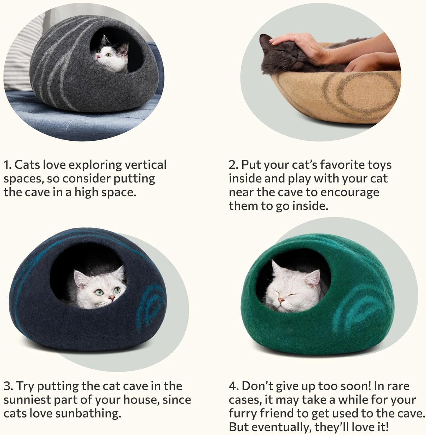 Premium Felt Cat Bed Cave - Handmade 100% Merino Wool Bed for Cats and Kittens (Large, Slate Grey) - MonortPaws Store