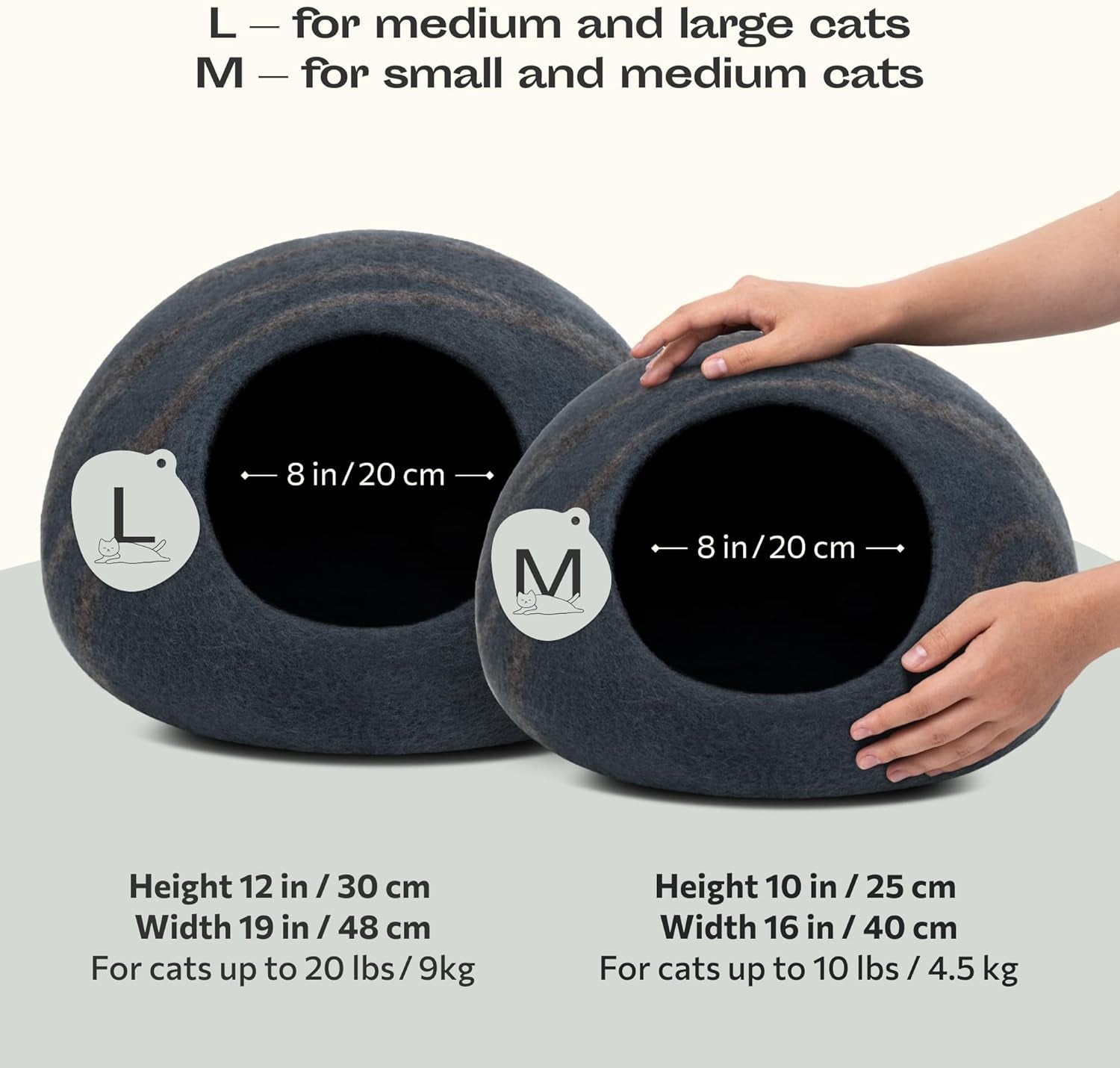 Premium Felt Cat Bed Cave - Handmade 100% Merino Wool Bed for Cats and Kittens (Large, Slate Grey) - MonortPaws Store