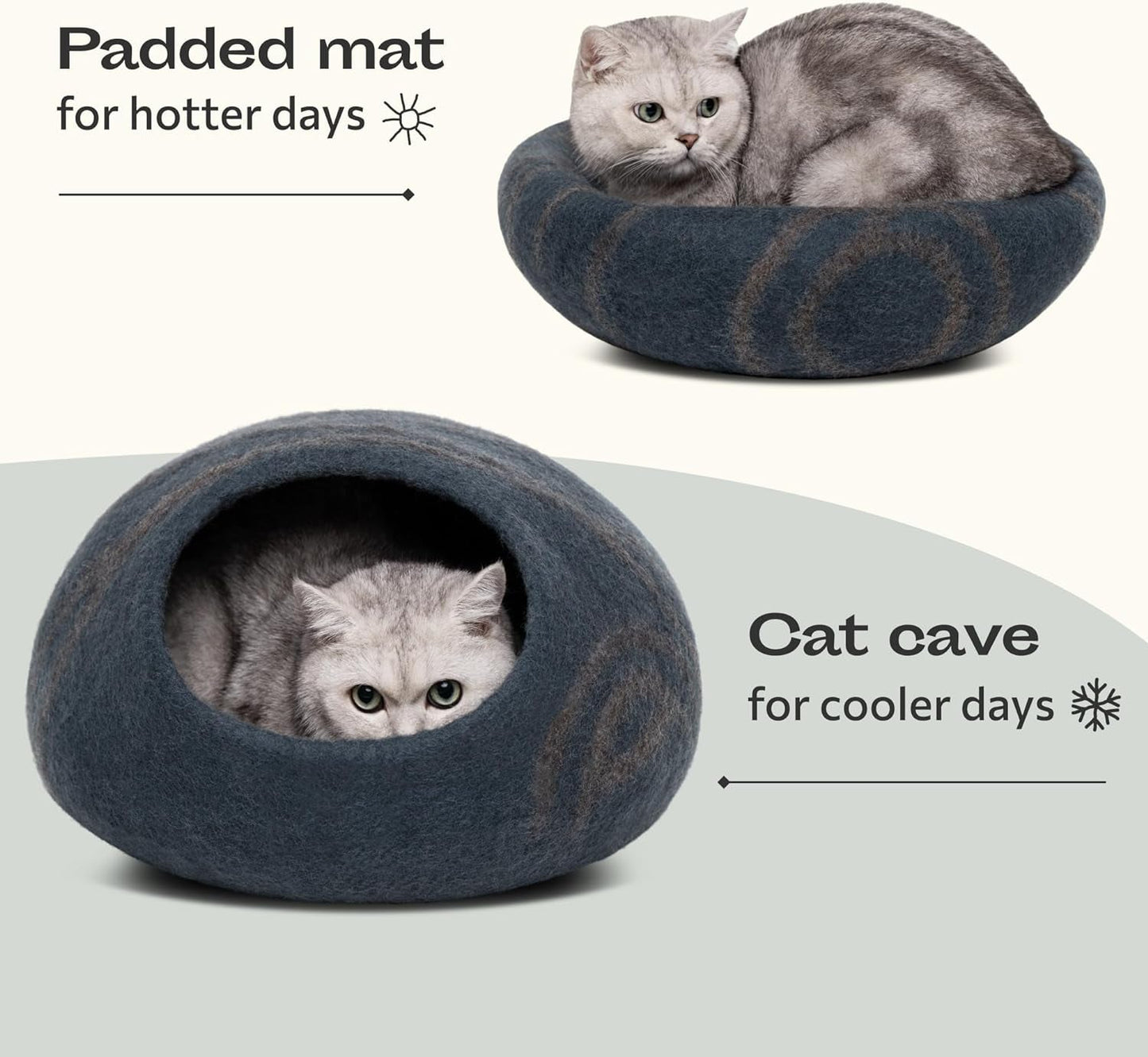 Premium Felt Cat Bed Cave - Handmade 100% Merino Wool Bed for Cats and Kittens (Large, Slate Grey) - MonortPaws Store