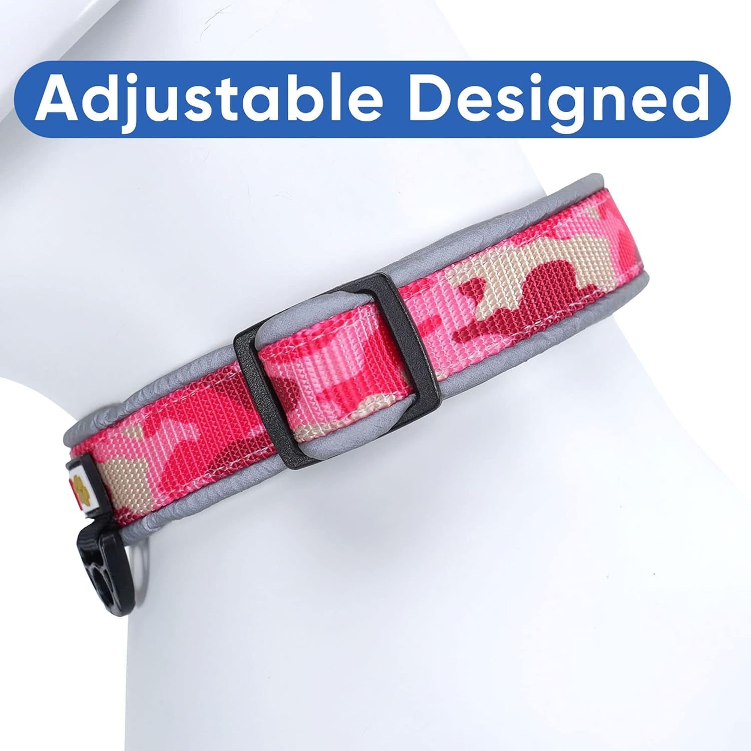 Soft Adjustable Reflective Padded Pet Dog Collar Camouflage Pink Camo Medium / Large 3/4 Inch - MonortPaws Store