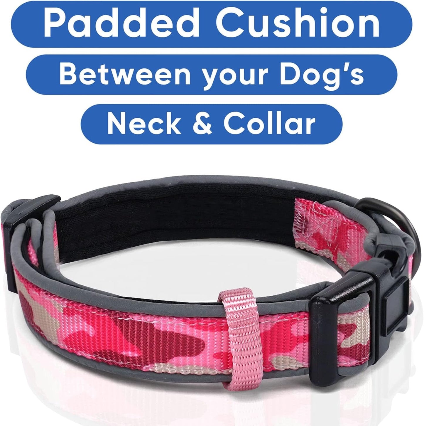 Soft Adjustable Reflective Padded Pet Dog Collar Camouflage Pink Camo Medium / Large 3/4 Inch - MonortPaws Store