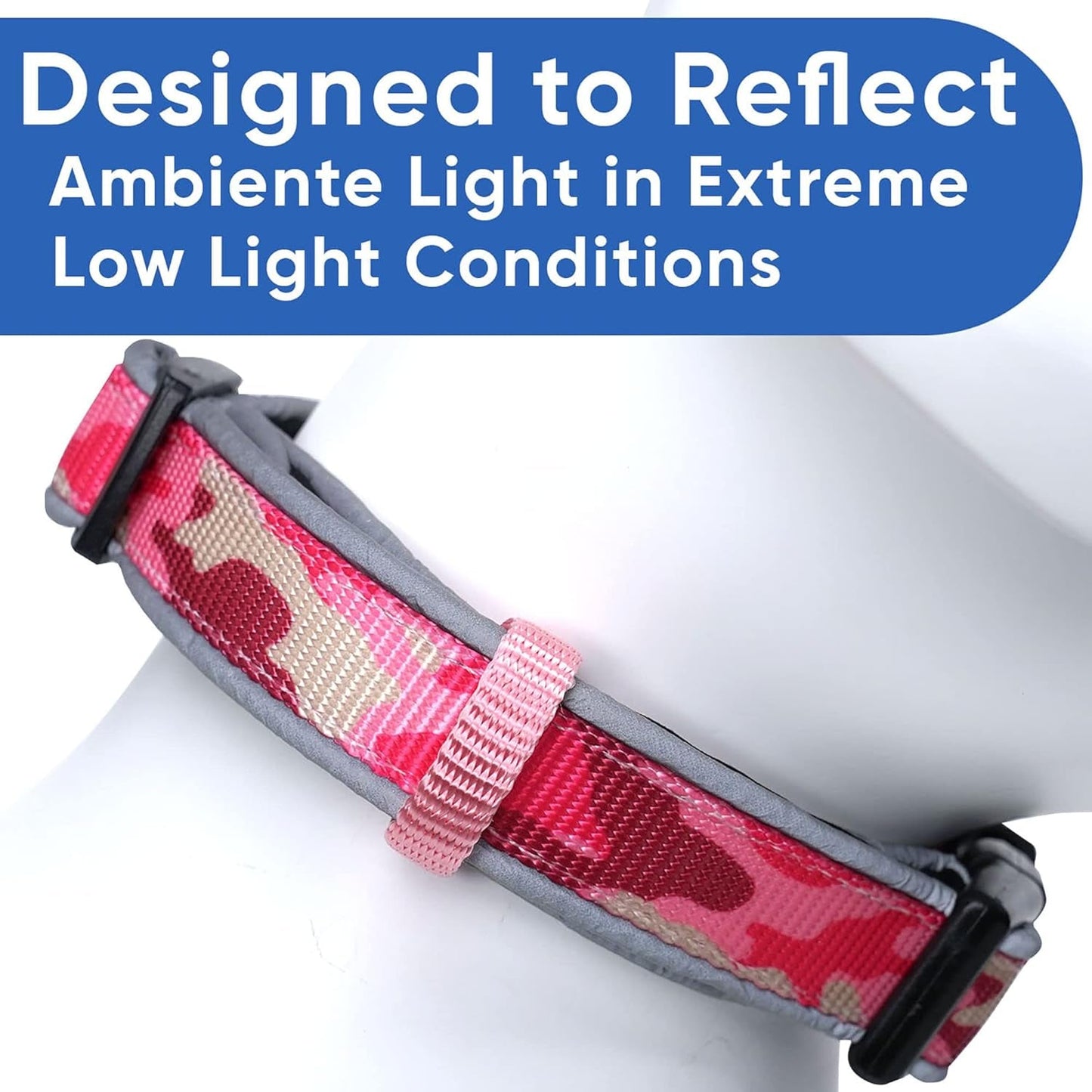 Soft Adjustable Reflective Padded Pet Dog Collar Camouflage Pink Camo Medium / Large 3/4 Inch - MonortPaws Store